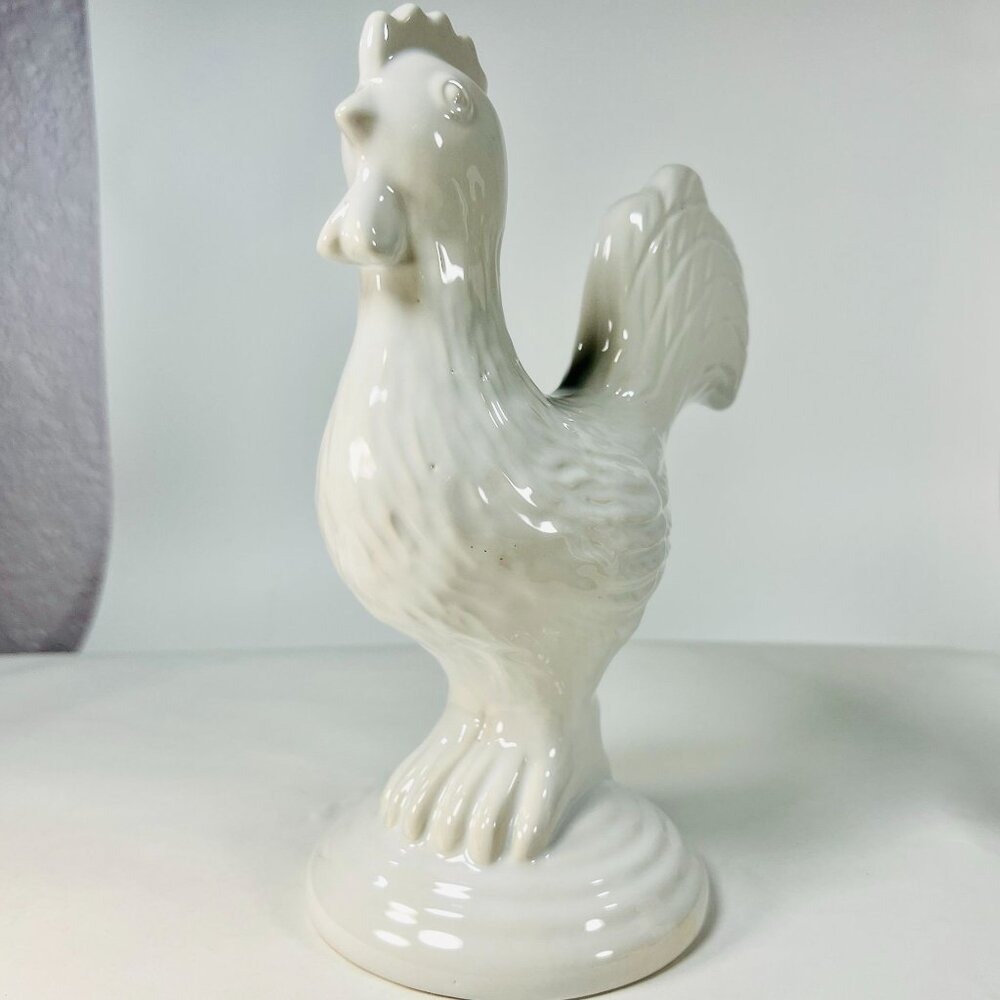 Vtg Ceramic Rooster Hen Chicken Figurine Home Decor White Glaze Ceramic 8.5" - Picture 3 of 6